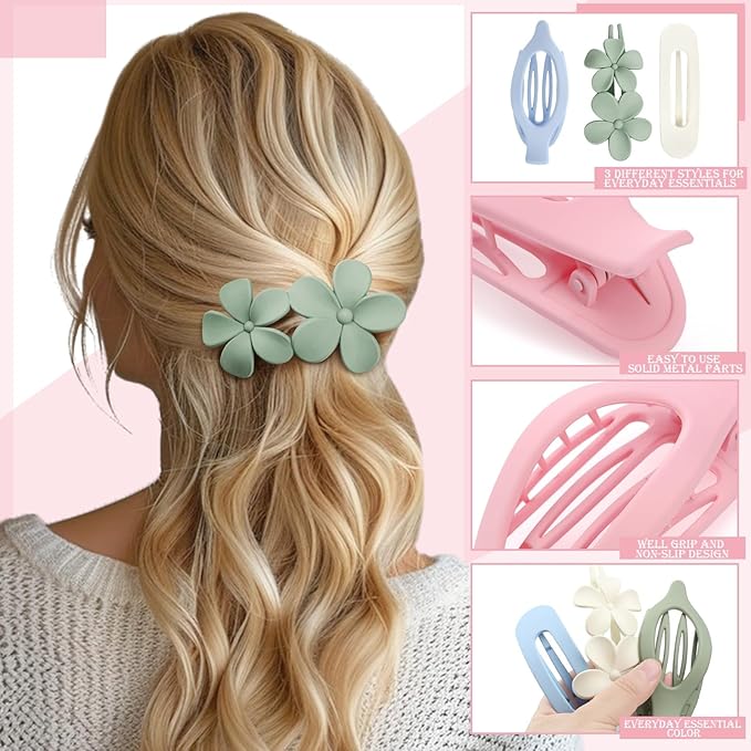 10 Pcs Flat Hair Clips for Women, 3 Styles French Flat Claw Clips Non-slip Matte Hair Clips for Thin Thick Hair, Multicolor