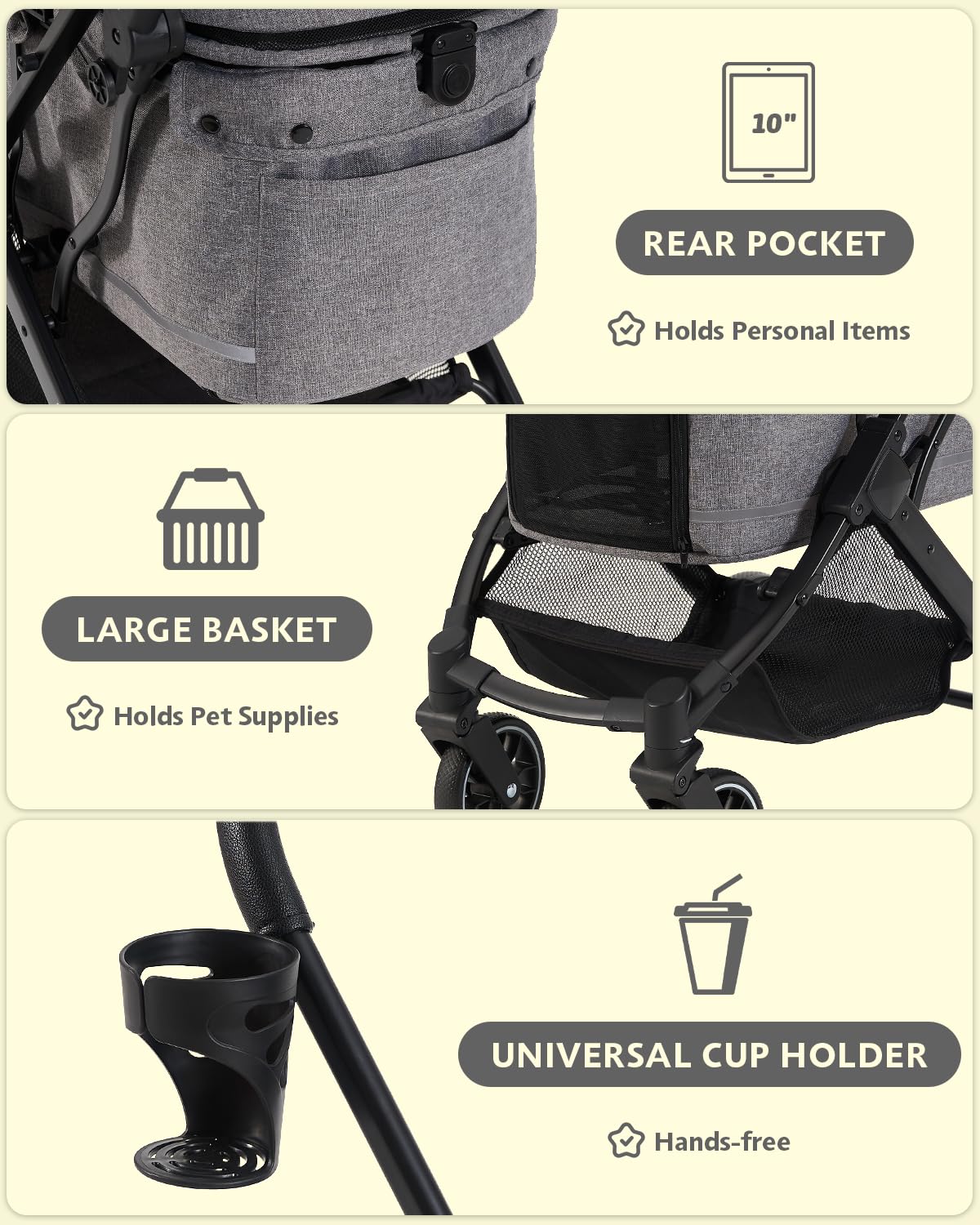 Dog Stroller with Waterproof Rain Cover, Heavy-Duty All-Terrain 4-Wheel Pet Stroller with Adjustable Sunshade Canopy, Foldable Travel Dog Strollers for Small/Medium Dogs Up to 121 lbs
