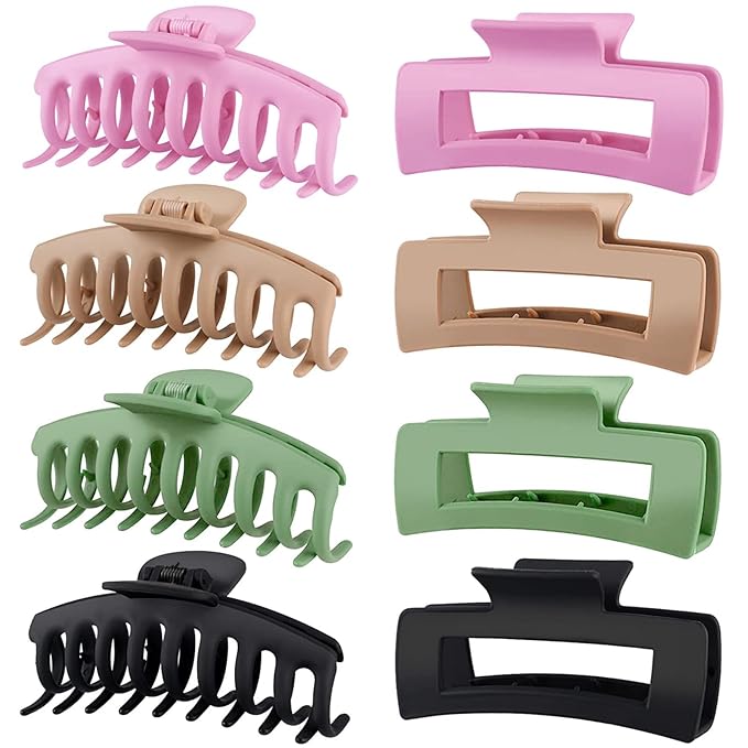 TOCESS 8 Pack Big Hair Claw Clips for Women Large Claw Clip for Thin Thick Curly Hair 90's Strong Hold 4.33 Inch Nonslip Matte Jumbo Hair Clips (8 Pcs)