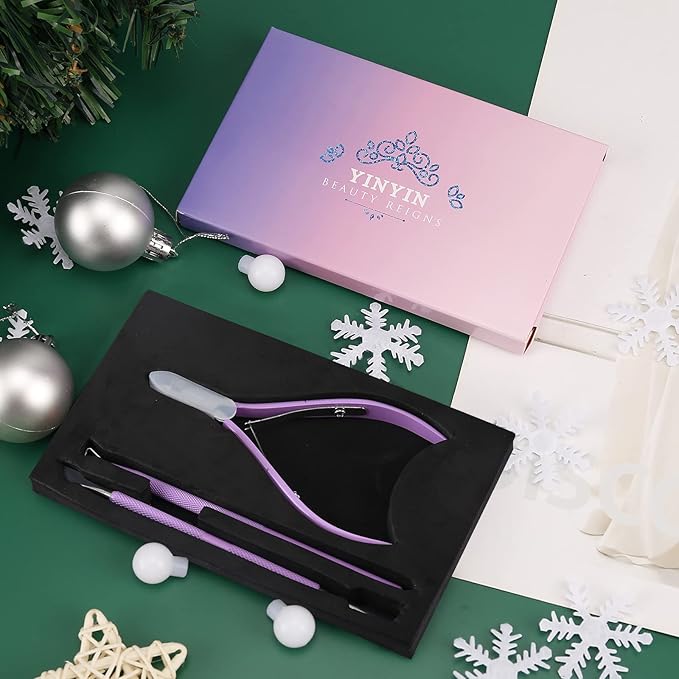 Cuticle Trimmer with Cuticle Pusher and Cutter-YINYIN Cuticle Nipper Professional Stainless Steel Cuticle Clippers Durable Pedicure Manicure Tools for Fingernails and Toenails(Purple)