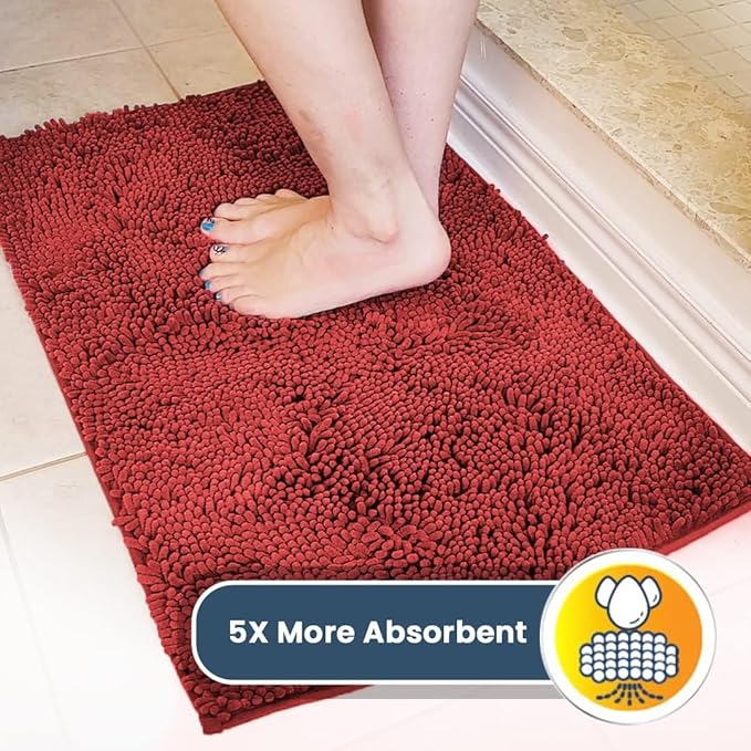 Muddy Mat® | Super Absorbent Door Mat Indoor, Microfiber Quick Dry Chenille Entryway Rug, Non-Slip Front Door Mat, Indoor Mats for Entryway, Machine Washable Pet Rug, Red 24" x 120"