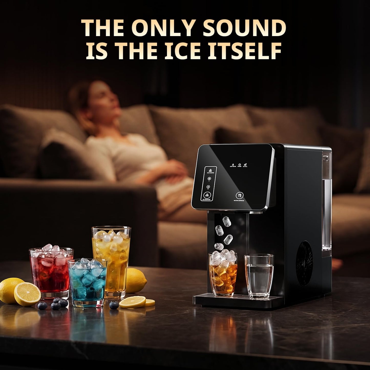 Cowsar 2-in-1 Countertop Ice Maker with Water Dispenser, 9 Ice Cubes Release in 8 Mintues, 26Lbs/24H Dual Sizes of Bullet Ice Machine with 3.3L Removable Water Tank for Home, Kitchen, Office