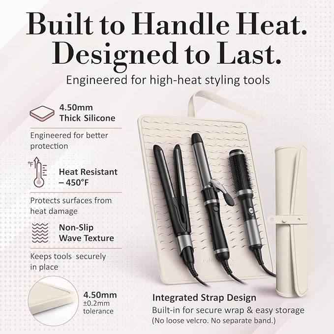 Milaya Beauty Extra Large Heat Resistant Mat for Hair Tools – Silicone Curling Iron Holder & Flat Iron Holder – Non-Slip Hot Tool Mat & Vanity Mat – Vanity Accessories for Women, Salon, Travel