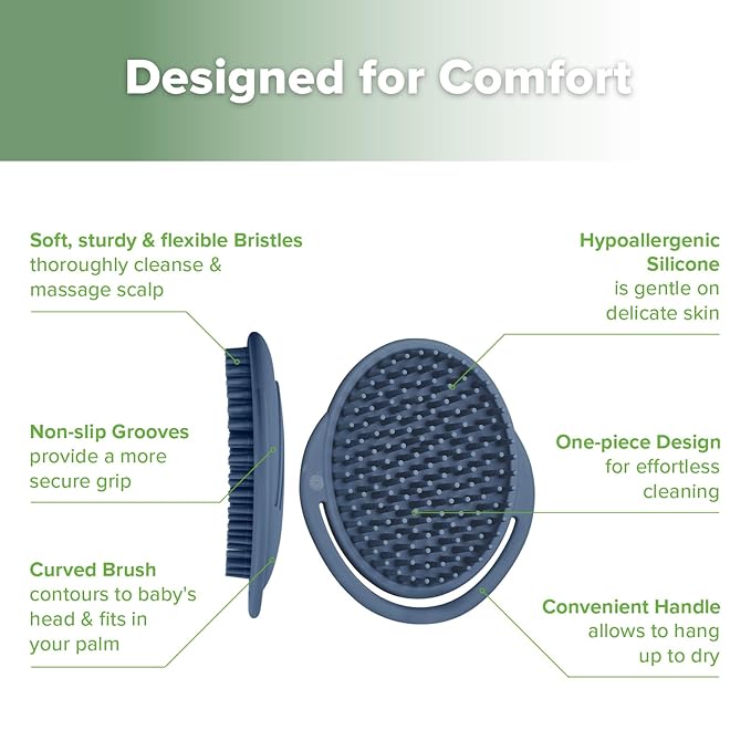 haakaa Silicone Shampoo Brush - Cradle Cap Brush Comb - Baby Hair Scrubber - Newborn Essentials - 1pk-Steel Blue