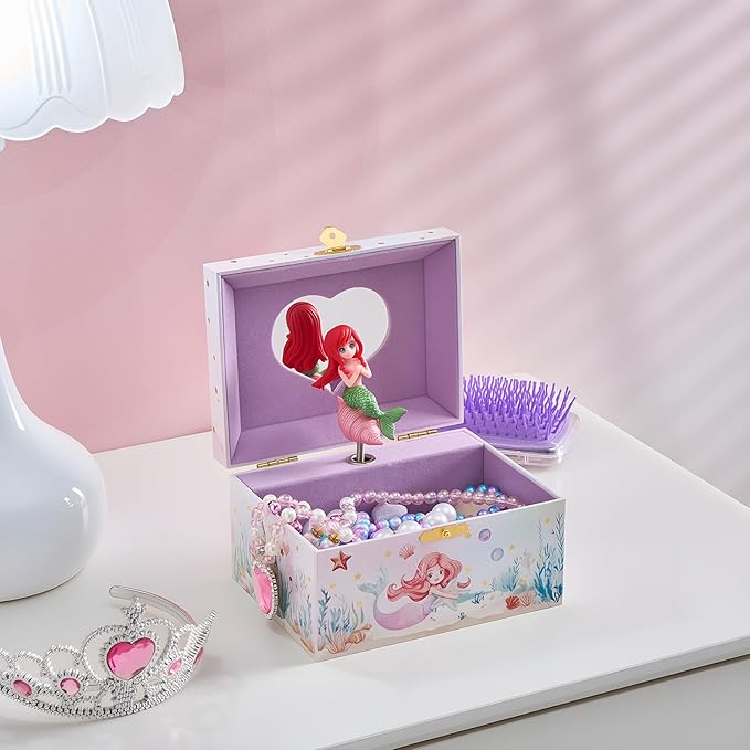ProCase Mermaid Jewelry Box for Girls, Kids Musical Jewelry Boxes with Spinning Mermaid Doll, Birthday Christmas Gifts for Little Girls Children Toddler Ages 3 4 5 6 7 8 -Mermaid (Box with Jewelry)