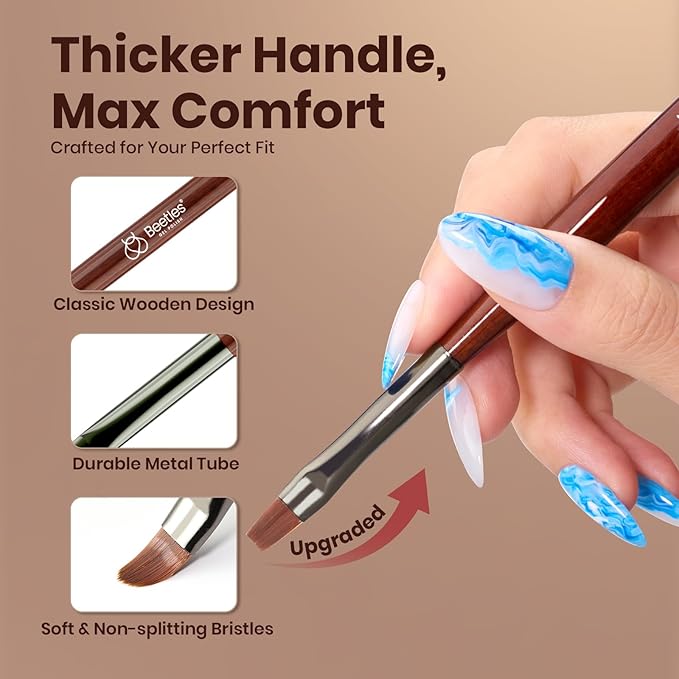 Beetles Gel Polish Nail Art Brushes, 6 Pcs Fingernail Art Design Pens, Nail Art Tools, Wood Alloy Handle Nail Brushes, Clean Up Liner French Set with Holder&Palette DIY Gift for Women