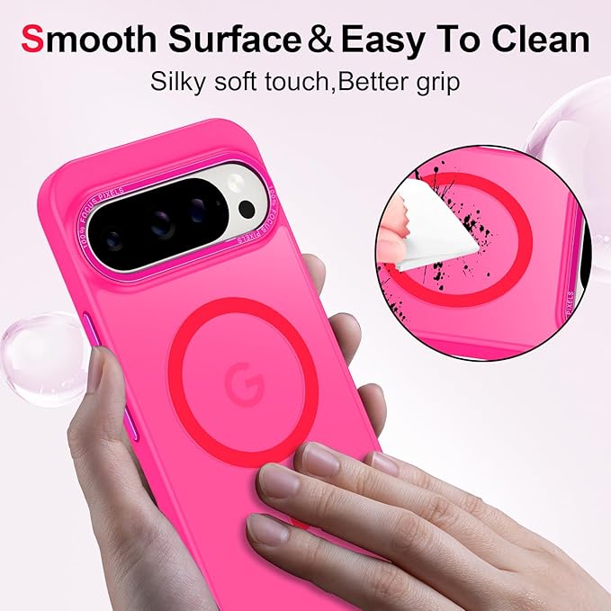 Magnetic for Google Pixel 9 Pro XL Case, [Military Grade Drop Protection] [Compatible with MagSafe] Shockproof Slim Translucent Matte Anti-Slip for Women Girls Men Case, Hot Pink
