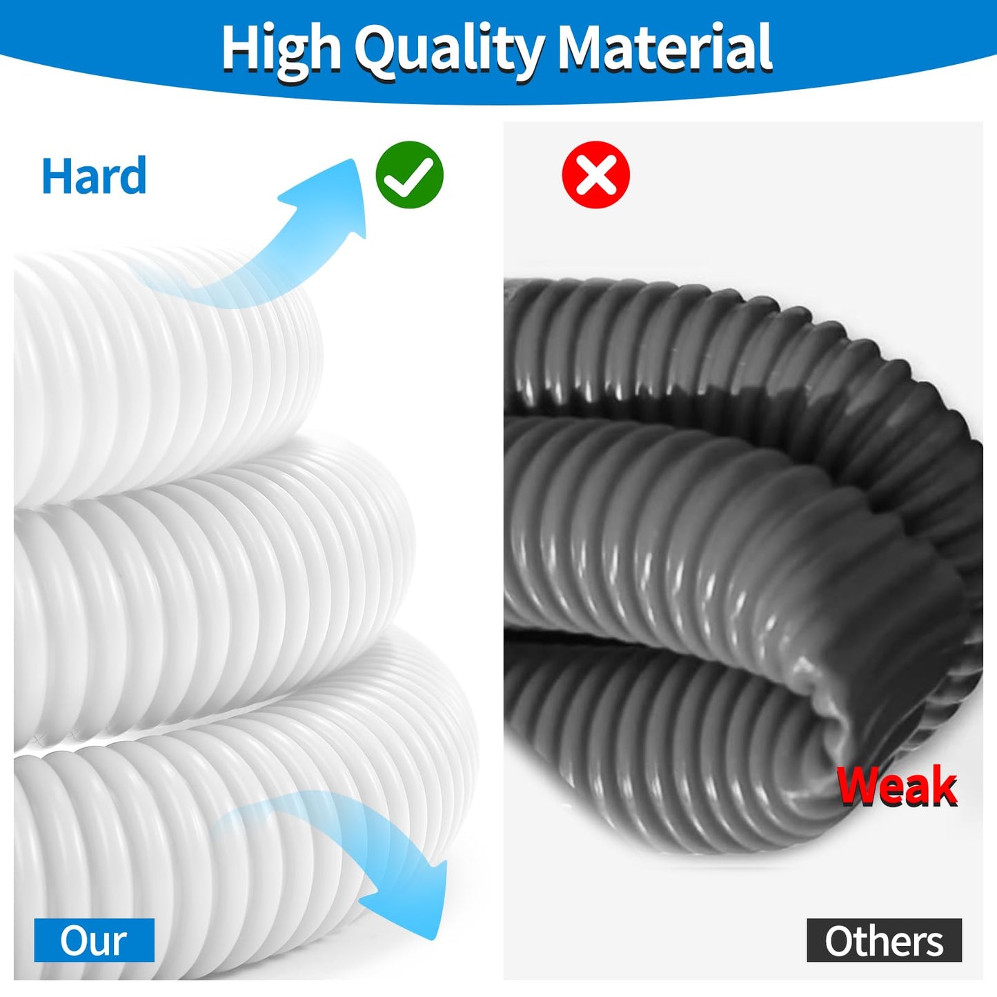 jarkamm Pool Pump Hoses 1.25 Inch X 59 Inch Filter Pump Replacement Pool Hose For Above Ground Pools Flexible PE Tube For Swimming Systems Includes Stainless Steel Clamps (3 Pack White)