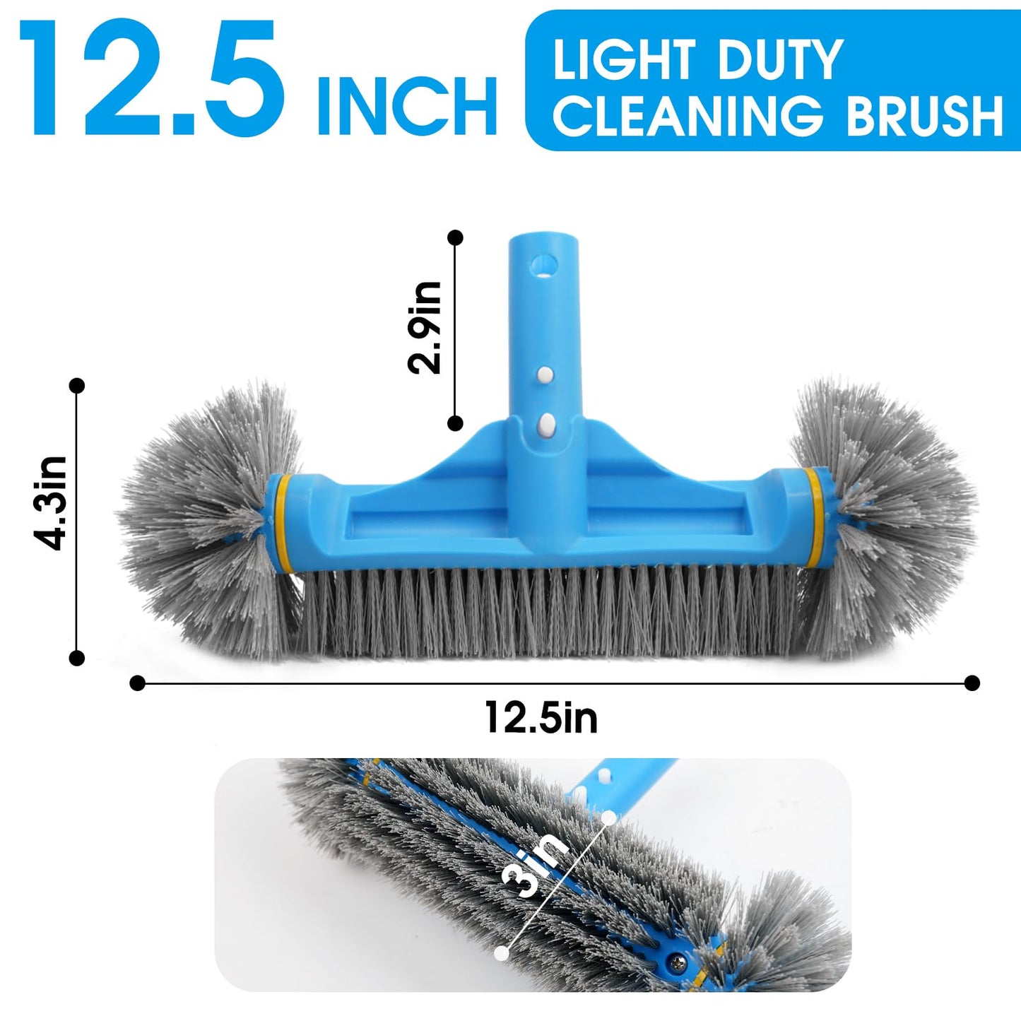TidyMister 12.5'' Round End Pool Brush Head - Cleaning Wall & Tiles & Steps, Sturdy Nylon Bristles, Scrub Brush for Inground/Above Ground Pool, Spa, Hot Tub, No Pole