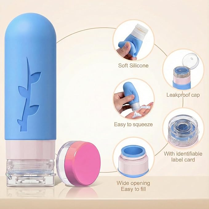 Travel Bottles Kit (16 Pack) - TSA Approved, Leak Proof Silicone Squeezable Containers for Toiletries. Complete Set with Jars, Sprayers & Bag (White)