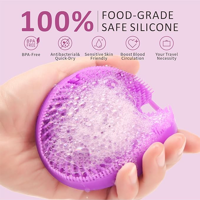 Silicone Face Scrubber with Body Scrubber for Shower Gentle Exfoliating,Soft Bristles Bath Washing Brush for Women Men-3pcs Deep Pore Cleansing Brushes Skin Care Tool for All Skin Types