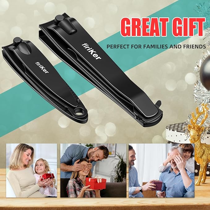 Nail Clippers Set, Heavy Duty Black Matte Stainless Steel Nail Clipper with Nail File,Fingernail and Toenail Clipper Cutters, Nail Clipper Tools Gift for Men & Women