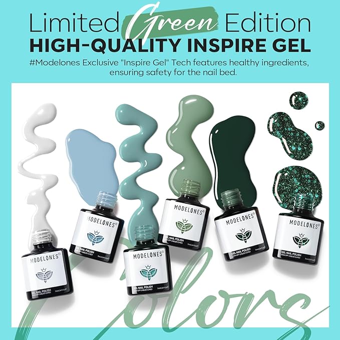 modelones Gel Nail Polish Set - 6 Colors 2026 Spring Summer Misty Gray Dark Green Glitter Gel Polish Kit Sage Green Baby Blue Nail Polish Soak Off LED Nail Lamp Nail Kit Nails Salon DIY Gift