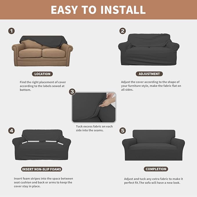 Easy-Going 100% Waterproof Chair Couch Cover, Dual Waterproof Sofa Cover, Stretch Jacquard Sofa Slipcover, Leakproof Furniture Protector for Kids, Pets, Dog and Cat (Chair, Dark Gray)