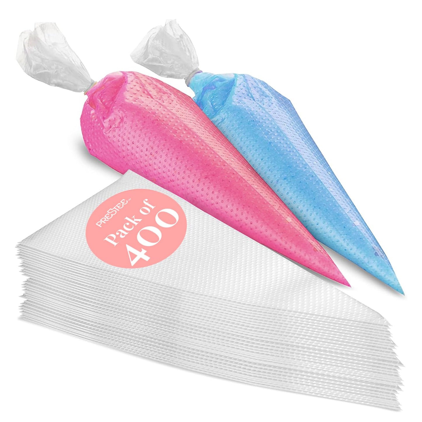 Prestee 400 Anti Burst Disposable Piping Bags, 12" - Pastry Bags, Icing Piping Bags, Tipless Piping Bags, Frosting Bags, Piping Bag, Cake Decorating Bags, Christmas Holiday Cake and Cookie Decoration