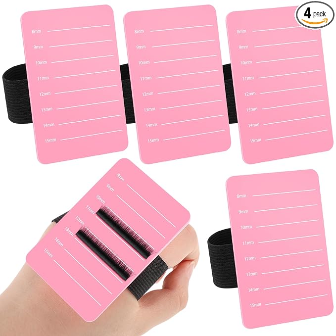 Patelai 4 Pieces Lash Holder Eyelash Extension Hand Pallet Tray Tools with Adjustable Wrist Strap Adjustable Lash Tray Strip Palette One Size Fits Most Eyelash Extension Holder(8-15 mm,Pink)