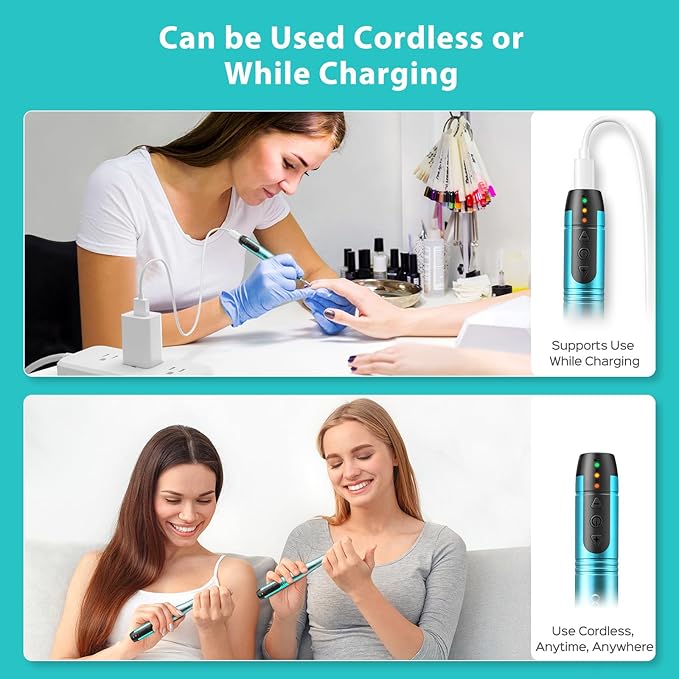 COSLUS C20 Cordless Nail Drill Electric File: Professional for Acrylic Gel Dip Powder Nails Portable Nail Drill Machine Kit for Manicure Pedicure Nail Set with Everything Rechargeable Lightweight Blue