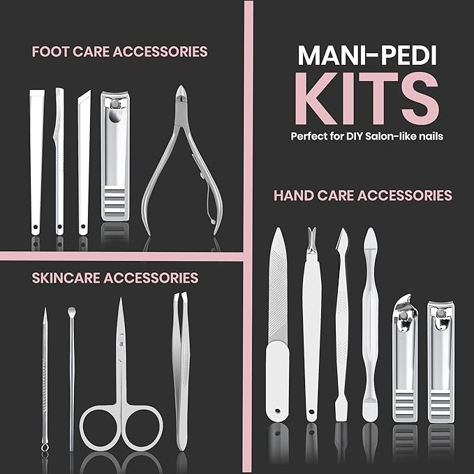 Utopia Care - Manicure Kit for Women and Men, Manicure Set with Nail Clippers or Nail Kit Includes Fingernail & Toenail Clippers,15-Pcs Pedicure Kit Stocking Stuffers with Travel Case - Purple