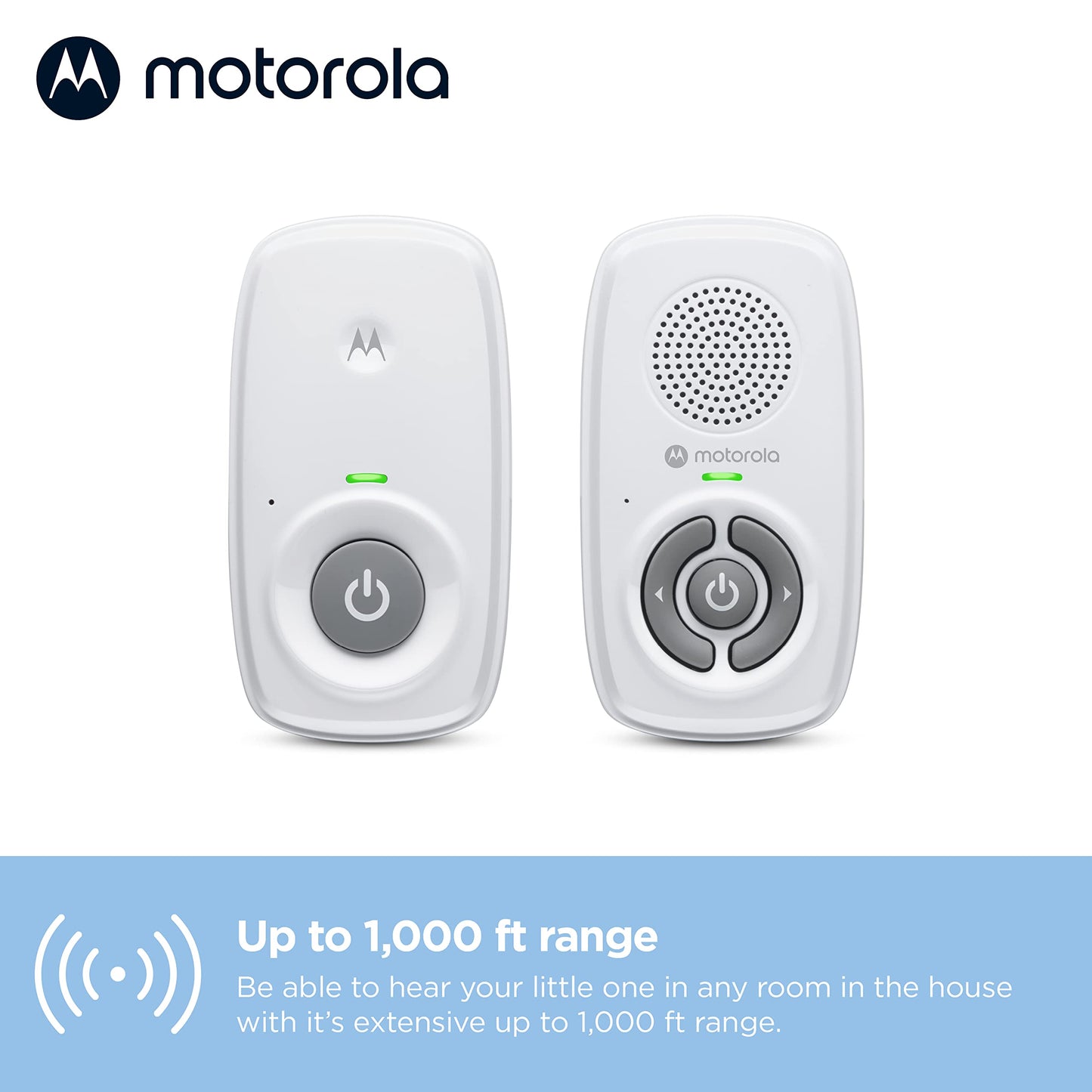 Motorola Nursery Baby Monitor Audio Only, No WiFi, Long Range AM21 with Private Connection, Cry Detection, Volume Control, Portable Parent Unit, Ideal for Safe Monitoring