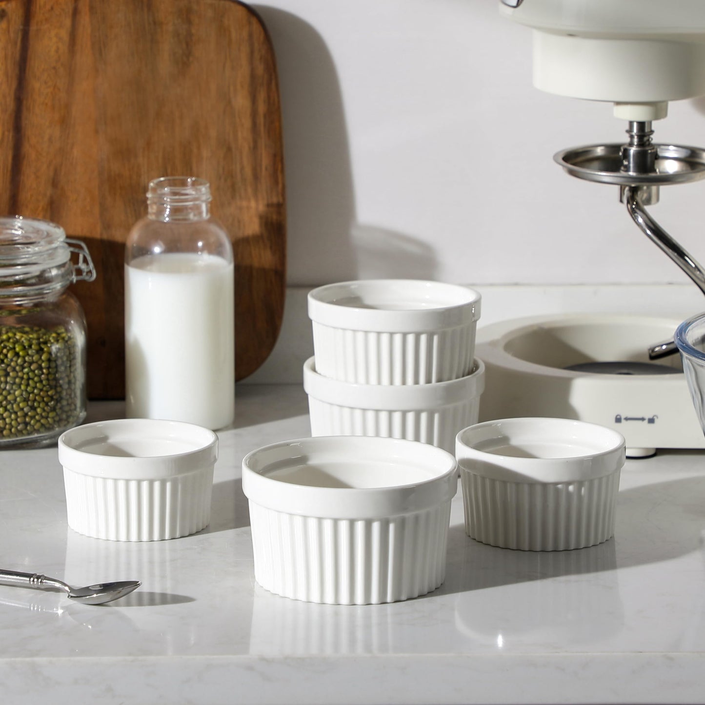 MALACASA Ramekins 12 oz Oven Safe, Porcelain Creme Brulee Ramekins Pudding Custard Cups Large Ceramic Souffle Dishes Ramakan Ramiken Ramicans Baking Bowls Set of 6, White, Series RAMEKIN-DISH