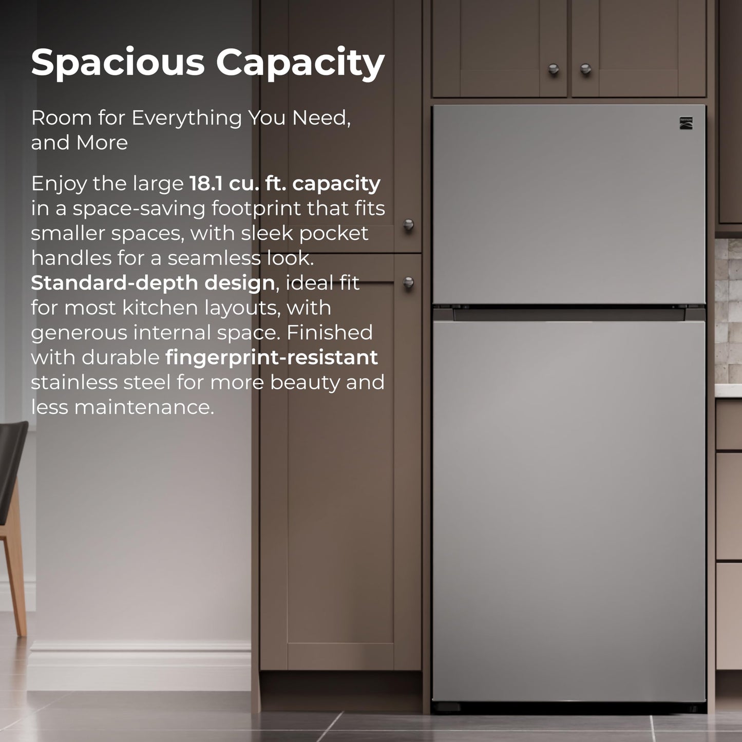 Kenmore 30 in. 18.1 cu. ft. Capacity Refrigerator/Freezer with Adjustable Glass Shelving, Humidity Control Crispers, Ice Maker, ENERGY STAR Certified, Fingerprint Resistant Stainless Steel