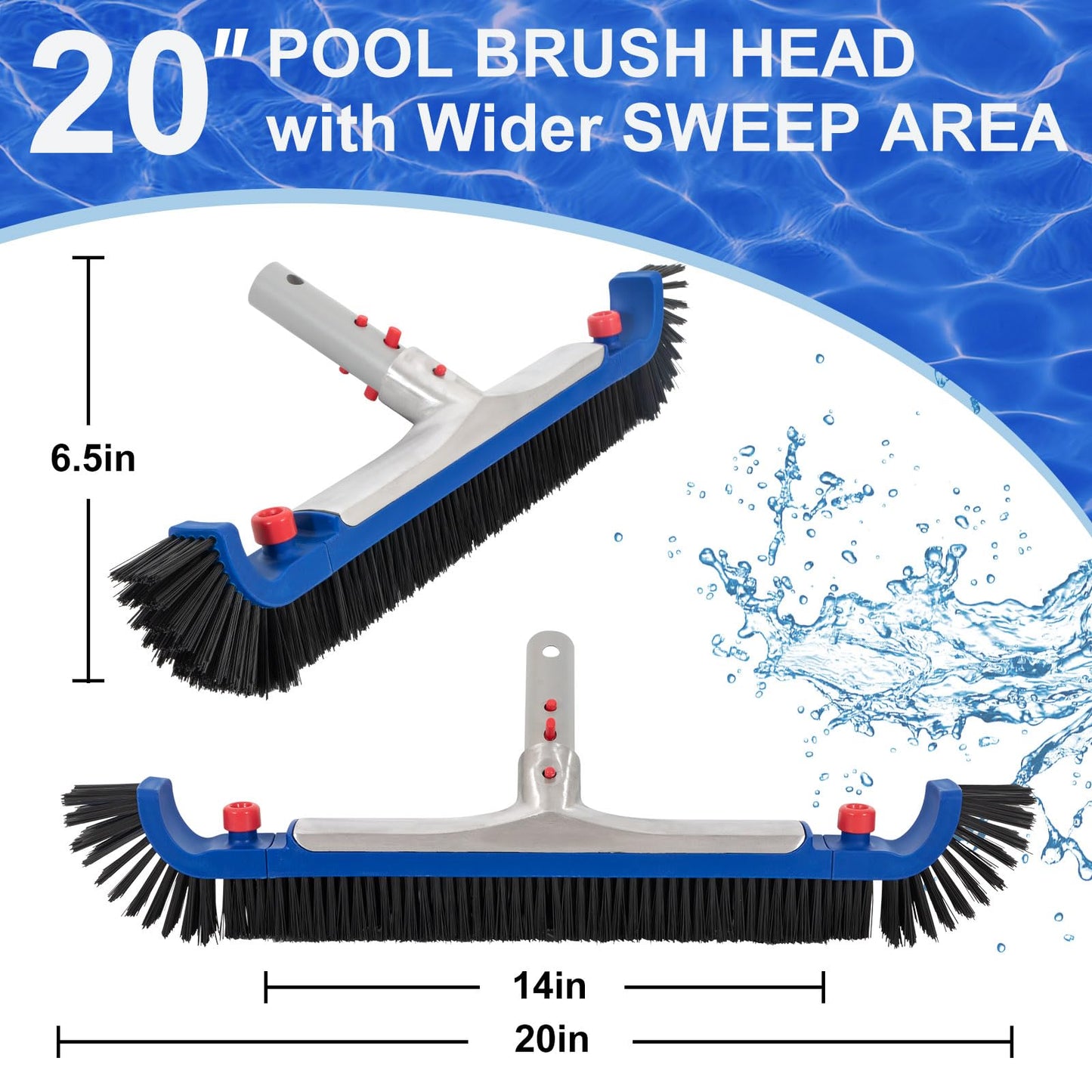 POOLAZA Deluxe Swimming Pool Cleaning Kit Including 20'' Pool Brush Head & Heavy Duty Pool Nets for Cleaning (17.5''Pool Net Skimmer & Semi-deep Ultra Fine Mesh Pool Skimmer Net with Aluminum Frame)