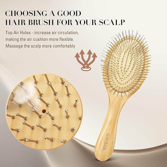 Natural Bamboo Hair Brush for Hair Growth Ergonomic Paddle Brush with Steel Bristles Detangling and Scalp Massaging Ideal for Women Men and Kids Suitable for All Hair Types