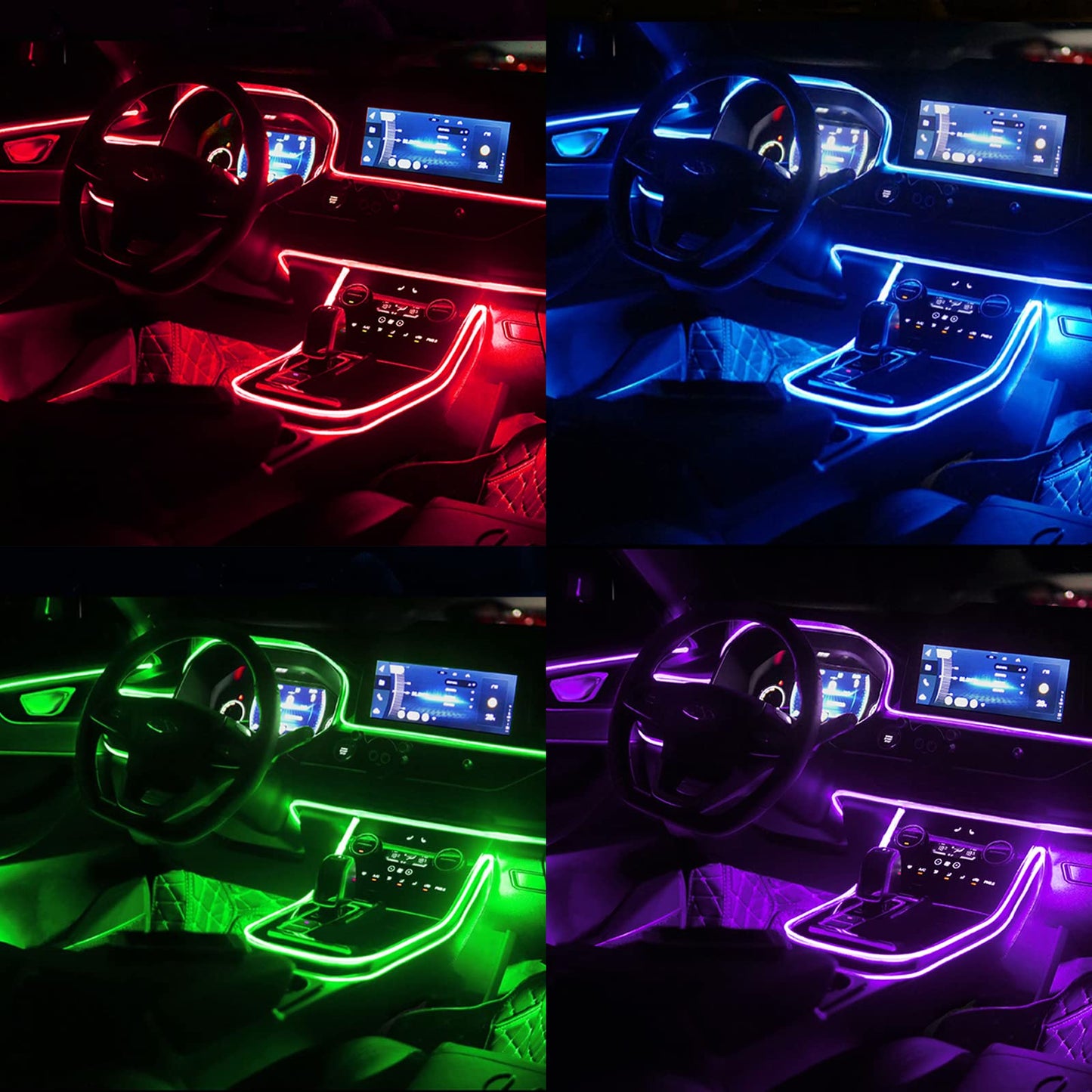 Jushope Interior Car LED Strip Lights with Wireless APP and Remote Control, RGB 5 in 1 Ambient Lighting Kits with 236 inches Fiber Optic, 16 Million Colors Car Neon Lights, Sync to Music