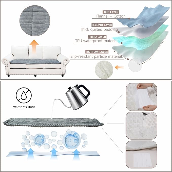 Waterproof Couch Cover for Dogs Washable,Non Slip Fuzzy Durable Couch Covers for 3 Cushion Sofa Pet Friendly Sofa Cover Dog Thick Soft Slipcovers Protector Couches Mat Bed (Light Grey, 27.6" x 82.7")