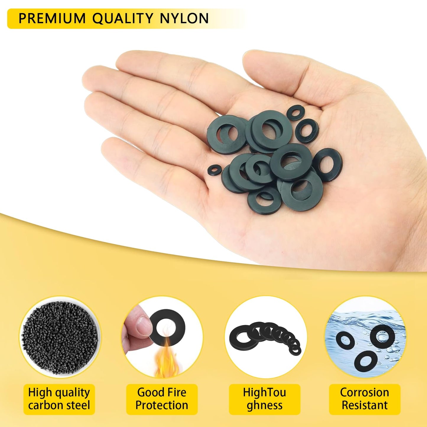1100 Pcs 9 Sizes Flat Washers for Screws Bolts Black Metal Assorted Washers M2 M2.5 M3 M4 M5 M6 M8 M10 M12 for Furniture Mechanical Repairs