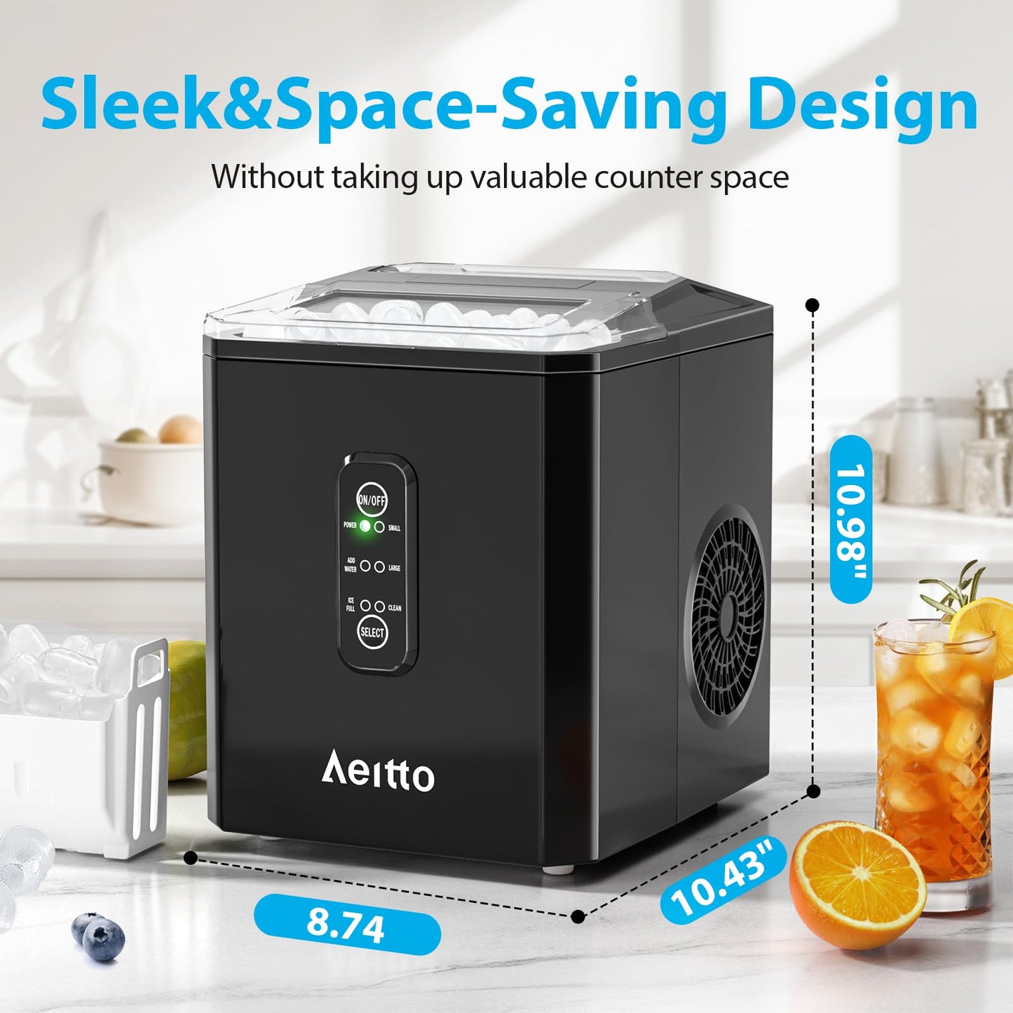 Ice Maker Countertop Ice Machine, 9 Ice Cubes Ready in 6 Mins, One-Click Operation, Auto Self-Cleaning for Home, Office, Kitchen Ice Pebble