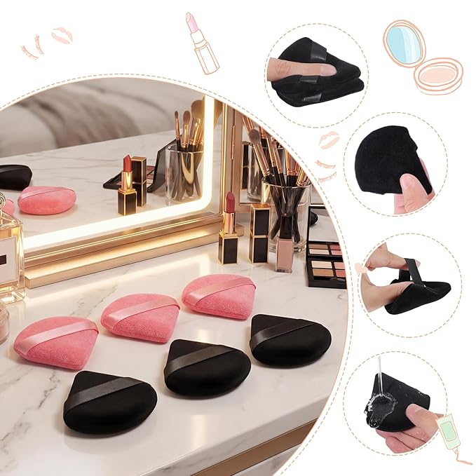 Pimoys 6 Pcs Powder Puff, Face Soft Triangle Makeup Puff Velet Makeup Sponge Valentines Day Gifts for Women Girls