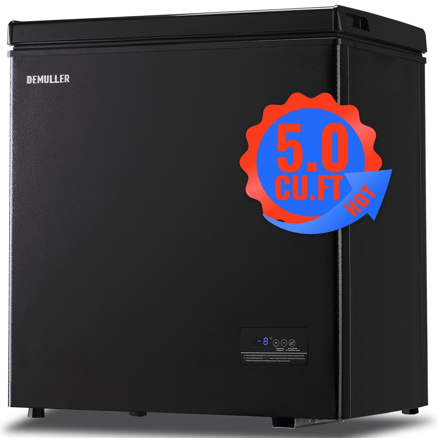 DEMULLER 5.0 CU.FT Deep Freezer Top Open Door Mini Chest Freezer with Removable Storage Basket for Home Kitchen Garage