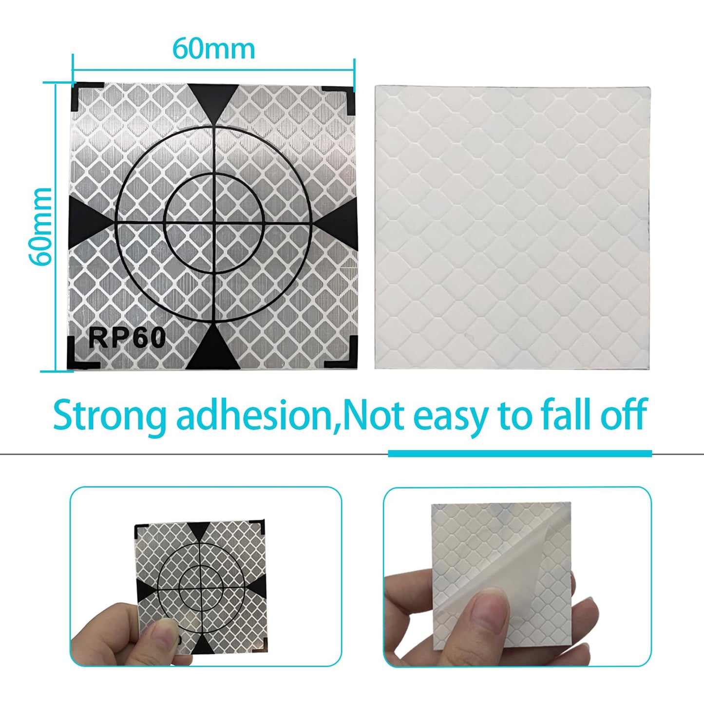 Liyuusi 60X60MM 100PCS Reflector Targets for Total Stations Paste Up Reflector, Survey Target Mark with Black Triangle Reflective Sheet for Total Stations,White