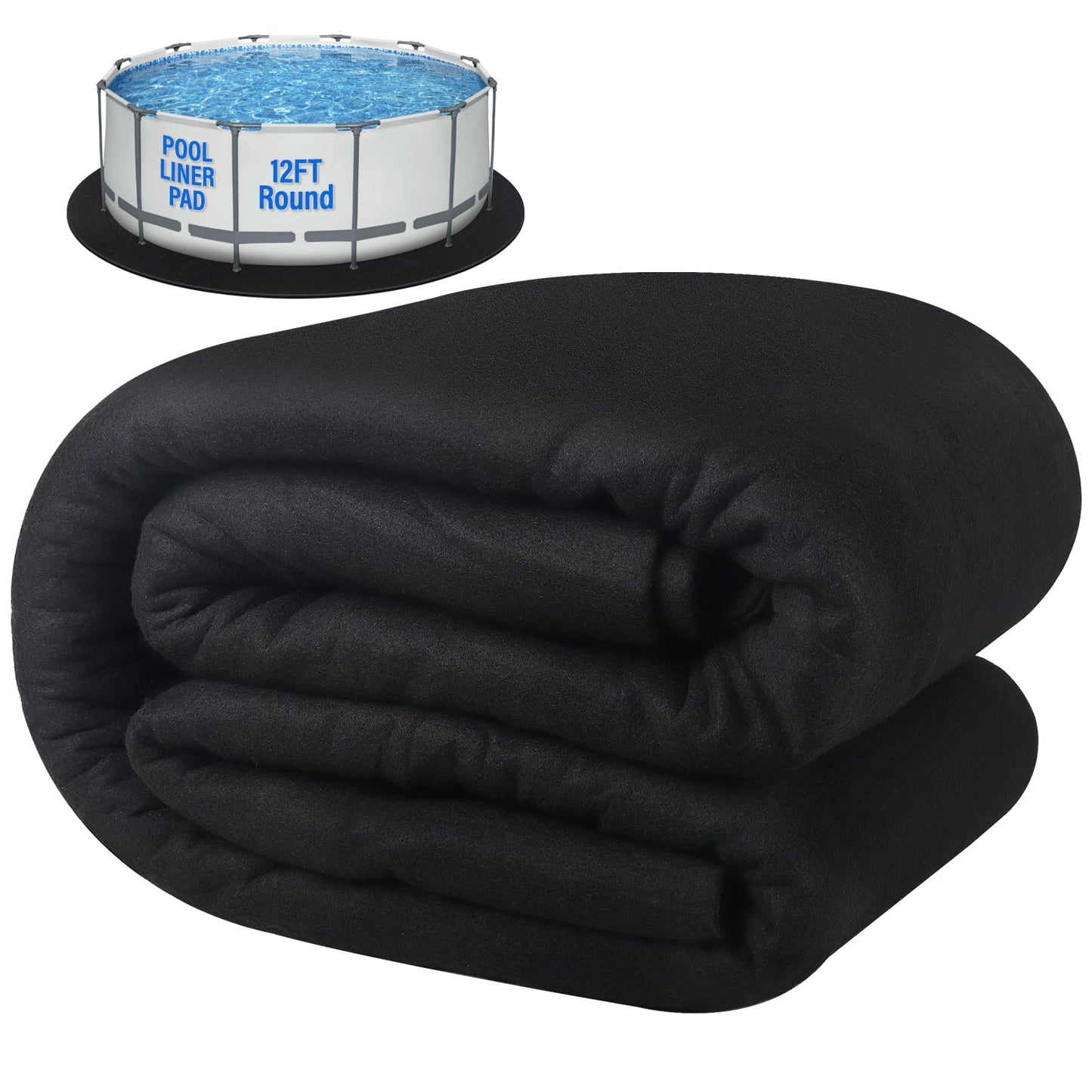 ACTREY 12 FT Pool Pad for Above Ground Pool,350G/M² Pool Liner Pads,Round Pool Bottom Pad Heavy Duty Outdoor Pre-Cut |Black Pool Mats|Double Density| Puncture Resistant|Seamless Durable Eco-Friendly