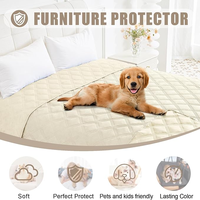 Smiry Waterproof Dog Bed Cover Blanket 52x82, Soft Reversible Pet Blanket, Washable Leakproof Cats Dogs Couch Cover for Sofa, Couch, Furniture, Beige/Beige