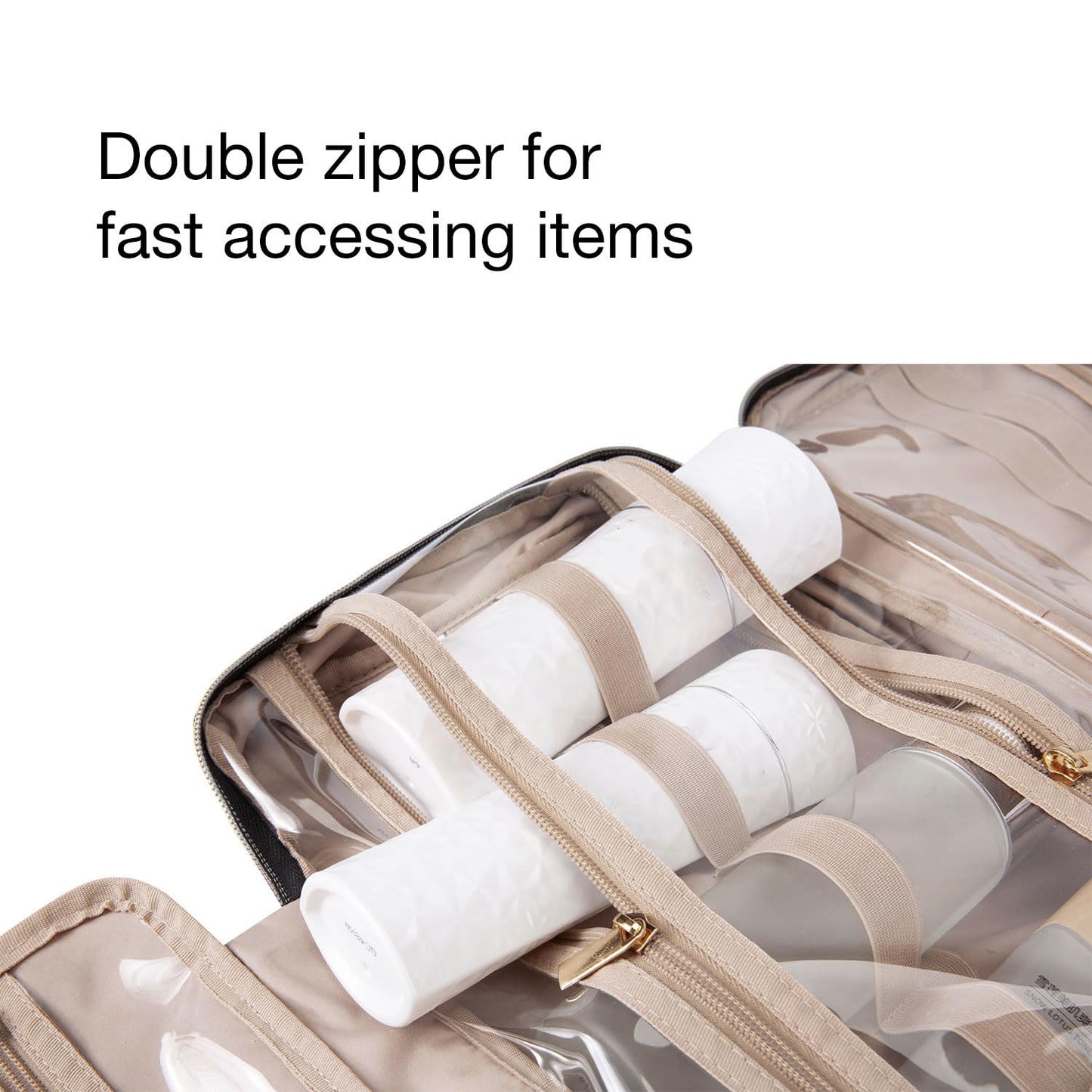 BAGSMART Toiletry Bag Travel Bag with Hanging Hook, Water-resistant Makeup Cosmetic Bag Travel Organizer for Accessories, Shampoo, Full-size Container, Toiletries (Khaki Checkerboard, Medium)