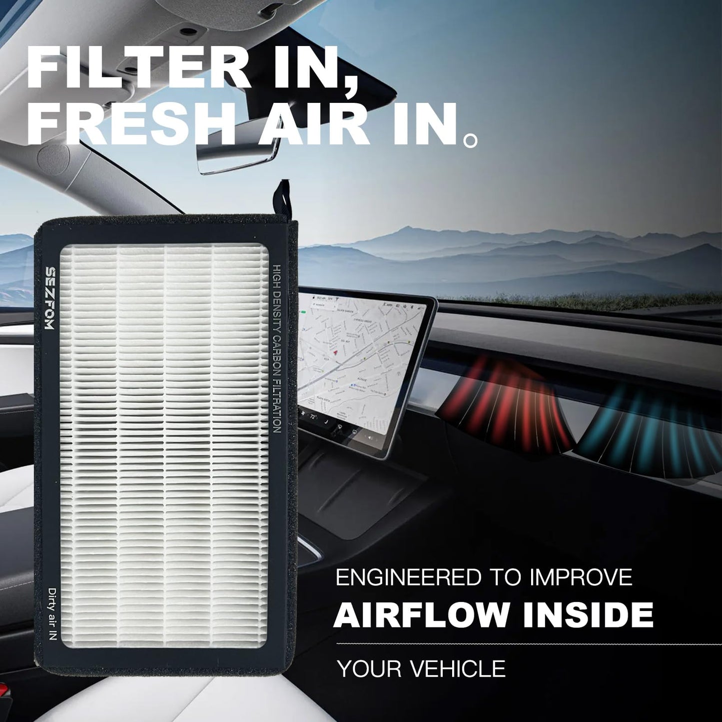 SEZFOM HEPA Cabin Air Filter for Tesla Model 3 Model Y (2016-2026) with Activated Carbon(2-pack) Dual layer Air Filter Replacement