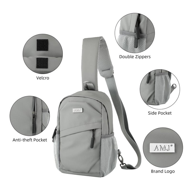 AMJ Cross-body Bag Small Handbag For Men, Fashion Backpacks For Women, Travel Chest Daypack for Hiking, Camping, Sports(Space Grey)