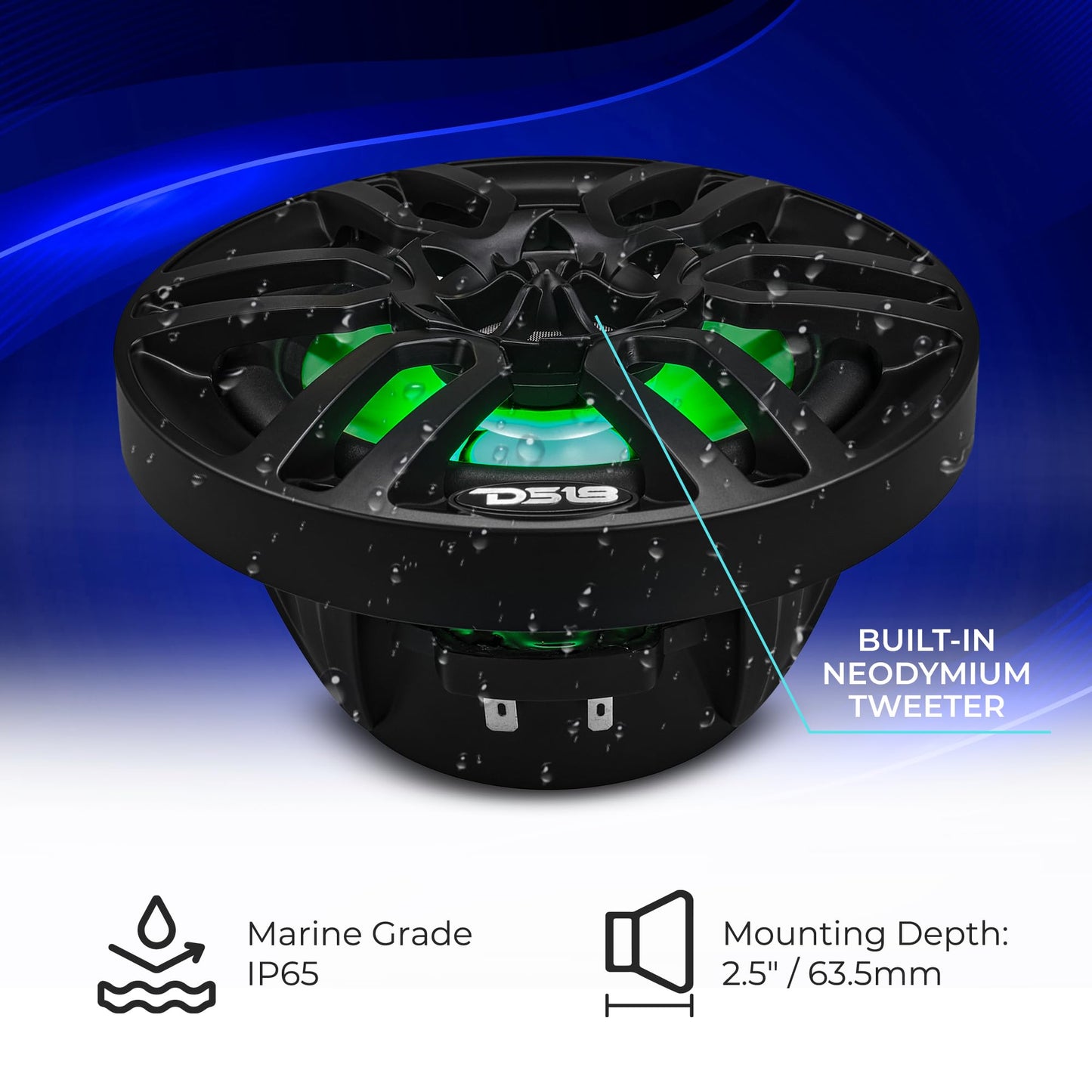 DS18 HYDRO NXL-6 - High End Coaxial Speaker Pair - 2-Way Marine Speaker w/Integrated RGB Lights - 300 Watt - 100% UV Stable - Water Resistant Speakers - 6.5 Inches, Black