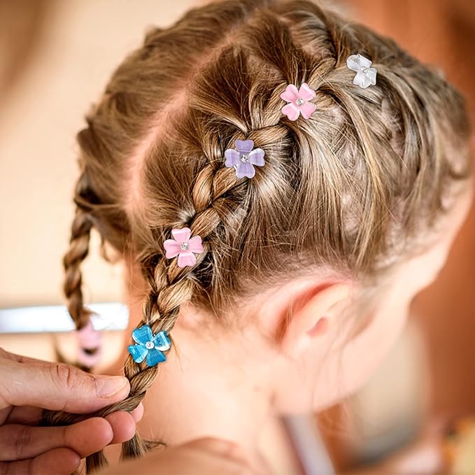 YISSION 20Pcs Mini Flower Hair Clips with Rhinestone Cute Hair Pins Decorative Hair Clips Wedding Hair Barrettes Bridal Hair Accessories for Girls Women 4 Colors