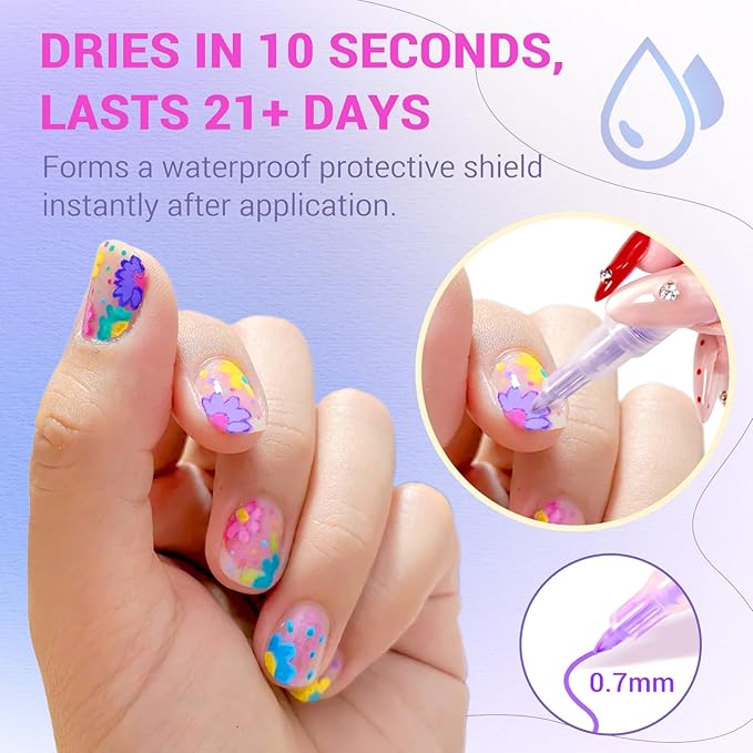 12 Color Nail Art Pens, 3D 0.7 MM Nail Polish Pens Set Drawing Painting Point Liner Acrylic Painted Pen Kit, Waterproof and Quick-drying Nail for DIY Nails Art Design Manicure Tools