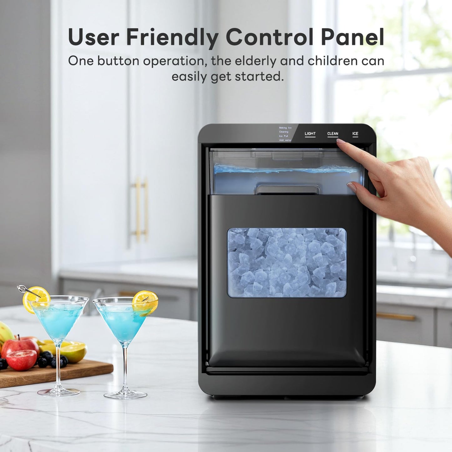 Countertop Nugget Ice Maker, Produces 44lbs Daily, Rapid 15-Min Sonic Ice Machine with Self-Cleaning, 1.8L Water Tank, Quiet Pebble Crushed Ice Maker for Kitchen, Office & RV