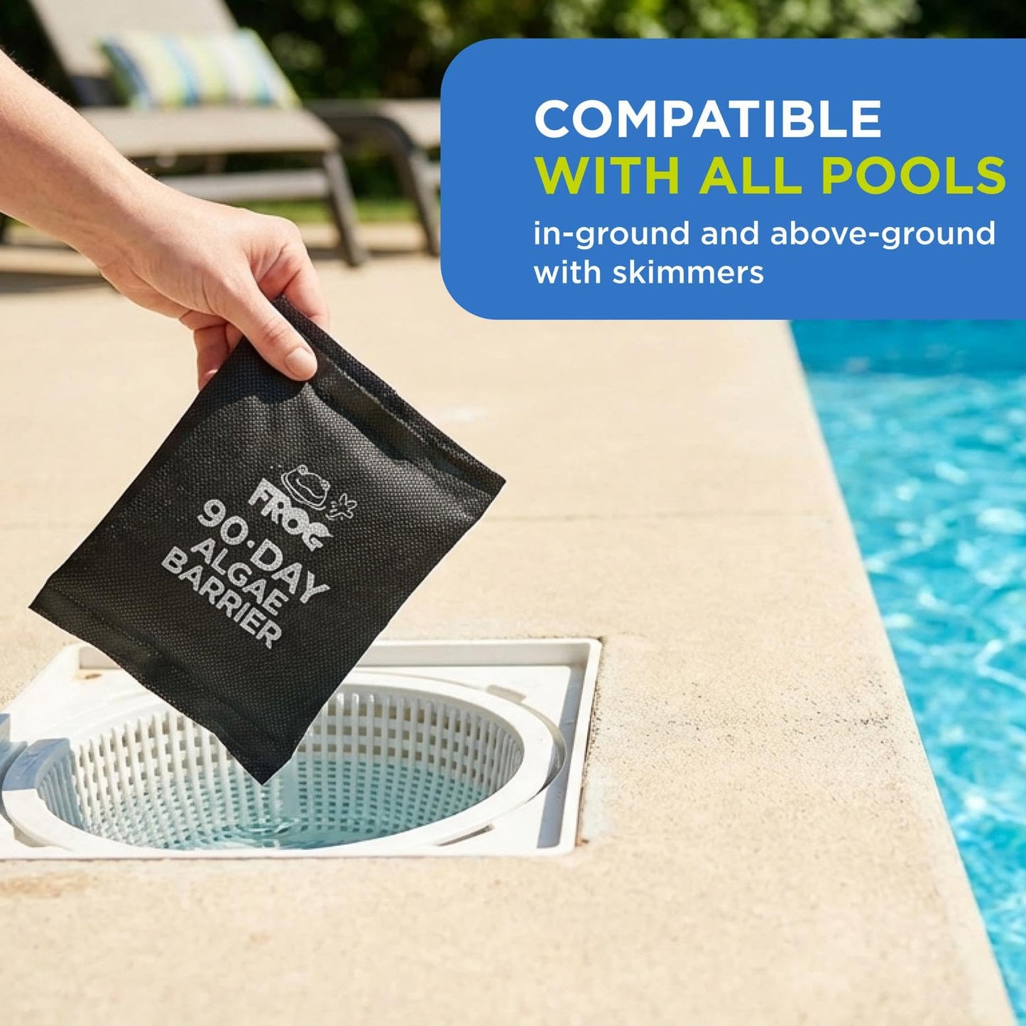 FROG 90-Day Algae Barrier - Dry Formula Algaecide Prevents Black, Green and Yellow Algae for Pools up to 30,000 Gallons - Pool Maintenance & Algae Prevention - 3 Pods