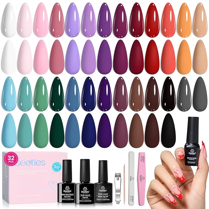 Beetles 25 Colors Gel Polish Set - Urban Rhythm Collection,Pink Red Blue Green Spring Gel Nail Polish Set with 3Pcs Base Top Coat Nail Art UV LED Soak Off DIY Salon Manicure