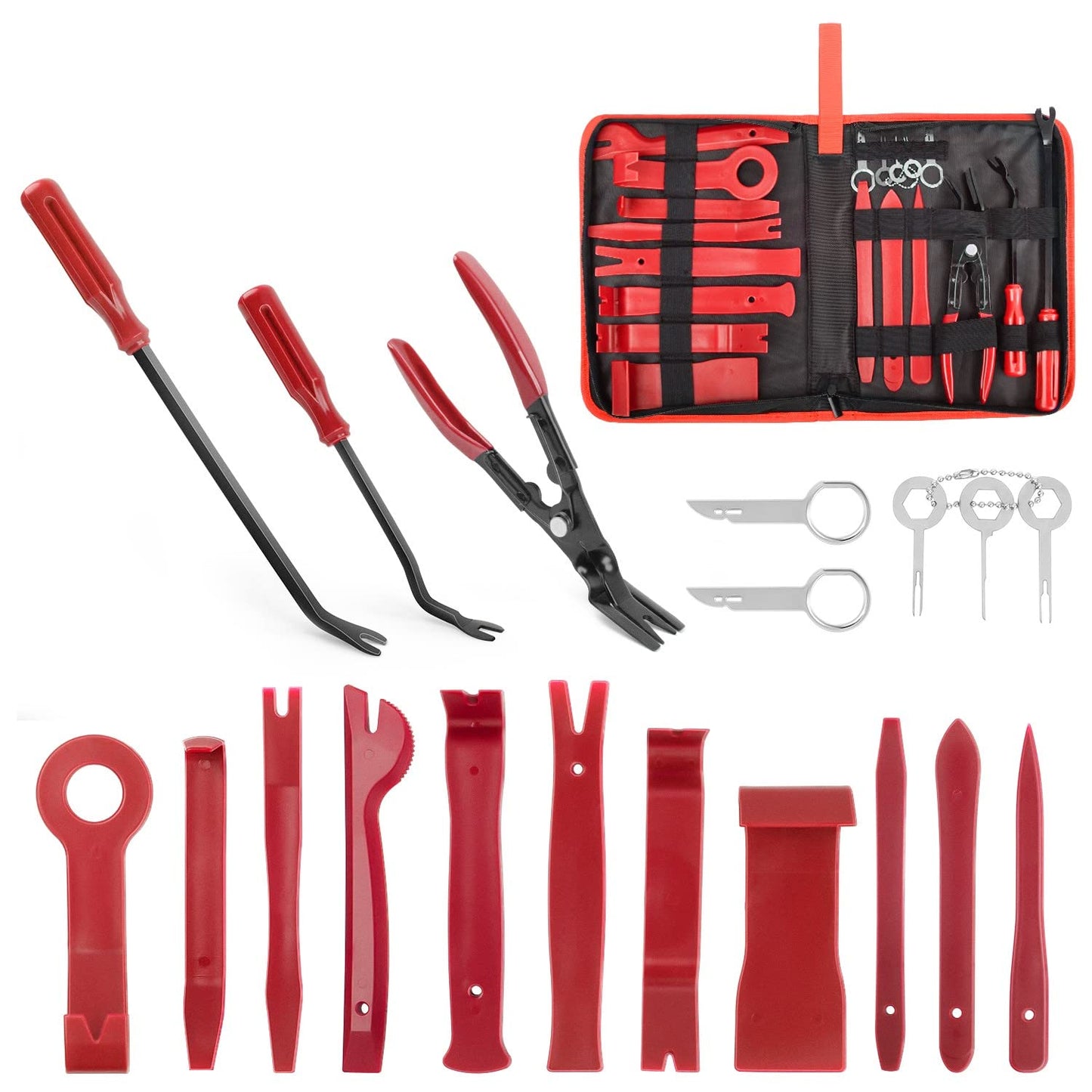 GOOACC 19Pcs Trim Removal Tool Set Panel Fastener Clips Removal Automotive Plastic Upholstery Pliers Removal Install Removal Car Tool with Storage Bag for Trim Panel Audio Clip Pliers Terminal