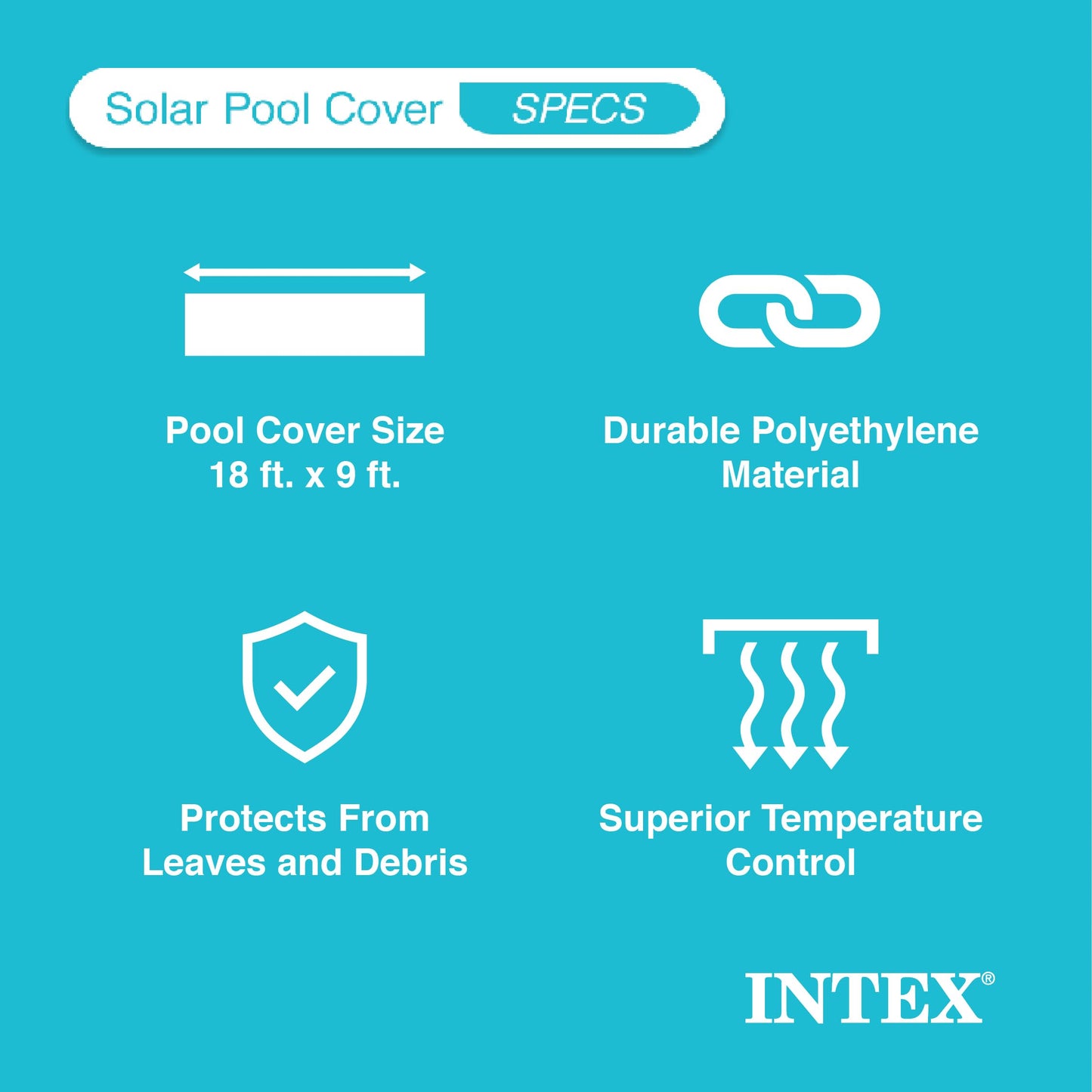 Intex Solar Pool Cover for 18' x 9' Rectangular Frame Outdoor Swimming Pools with Carrying Storage Bag, (Pool Cover Only), Blue