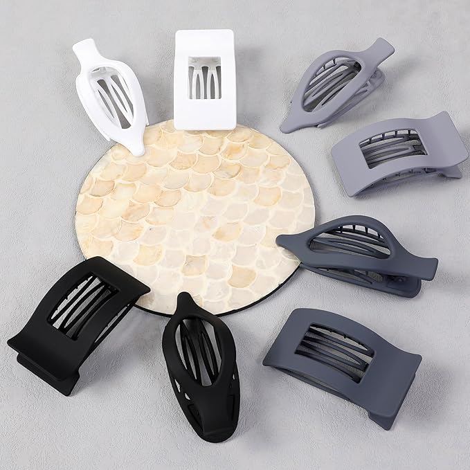 8Pcs French Flat Hair Clips for Women 2 Styles Claw Clips for Girls Matte Flat Hair Claw Clips for Thin and Thick Hair Large Non-slip Strong Hold Hair Accessories for Women (Grey)