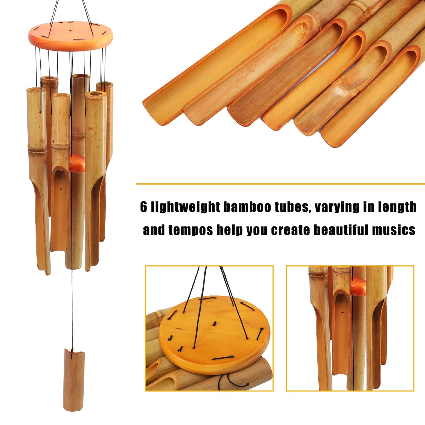 MUMTOP Bamboo Wind Chimes, Outdoor Wooden Wind Chime with Amazing Deep Tone for Garden, Patio, Home or Outdoor Decor