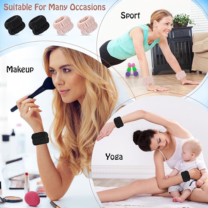 Wrist Bands for Washing Face, 4pcs Spa Face Washing Wristbands, Microfiber Arm Wrist Towels, Absorbent Wash Wristbands for Woman Men, Prevent Water from Spilling Down Your Arms